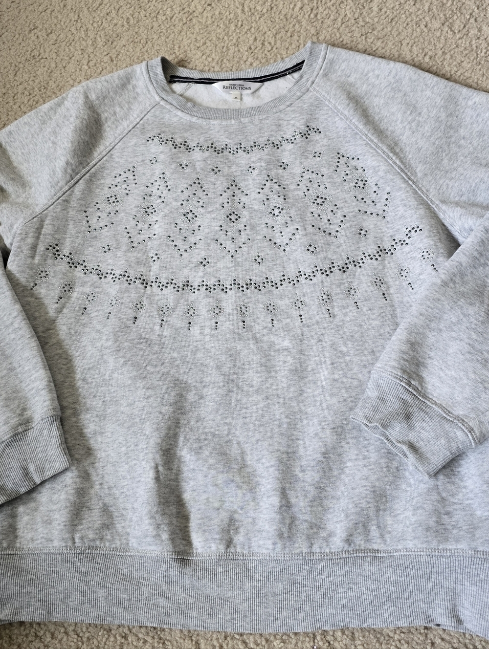 Northern Reflections Grey Embellished Sweatshirt with Studded Pattern Medium